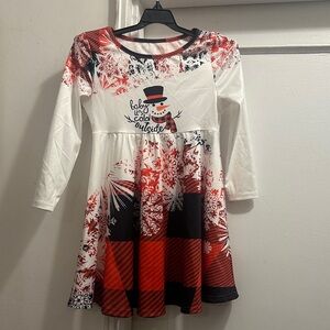 Festive Snowman Kids Dress - Red and White - Preloved